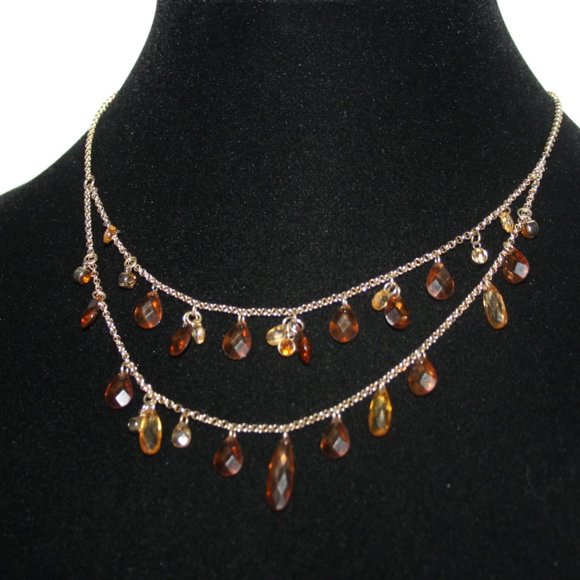 Stunning gold layered smoky topaz necklace 17.5"